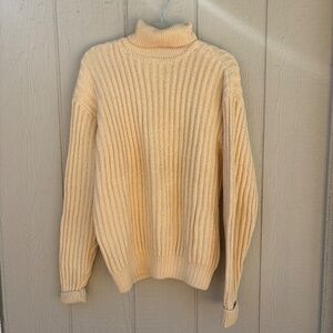 Vintage J.Crew Oarsman Turtleneck Sweater Men's Large Yellow Chunky Knit Coastal